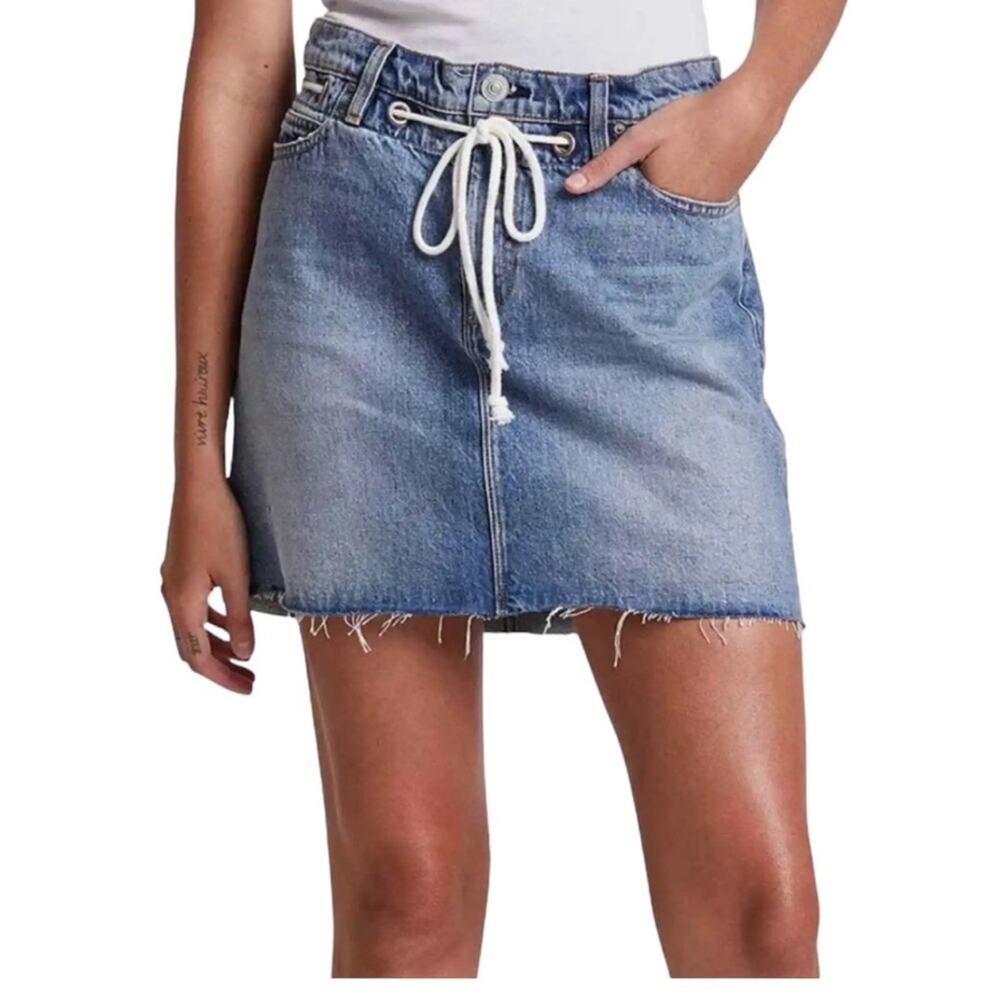 Hudson Jeans Frayed Hem Denim Mini Skirt Rope Belt NEW Size 26 - Picture 5 of 10